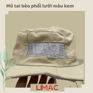 mũ tai bèo phối lưới thêu logo màu kem (2)