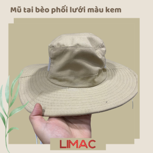 mũ tai bèo phối lưới thêu logo màu kem (3)