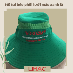 mũ tai bèo phối lưới thêu logo màu xanh lá