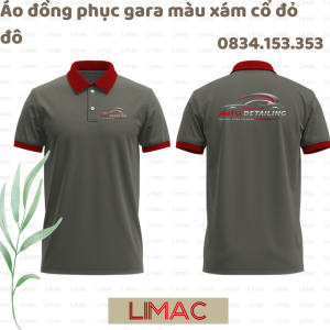 Áo thun Gara Auto màu xám phối cổ màu đỏ đô