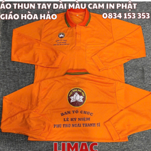 ÁO THUN TAY DÀI MÀU CAM IN PHẬT GIÁO HÒA HẢO
