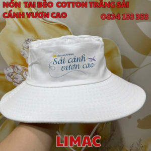 NÓN TAI BÈO COTTON TRẮNG SẢI CÁNH VƯƠN CAO (