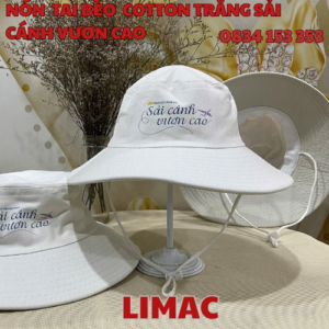 NÓN TAI BÈO COTTON TRẮNG SẢI CÁNH VƯƠN CAO (
